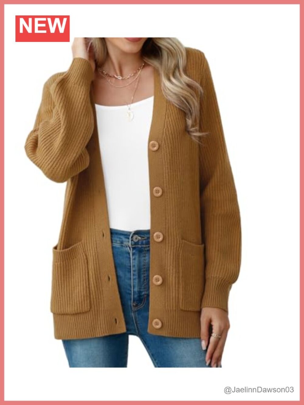 Women's Chunky Knit V-Neck Button Cardigan Sweater with Pockets